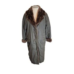 Alixandre Furs VTG Sheared Beaver Coated Canvas Long Fur Coat Gray sz M-L